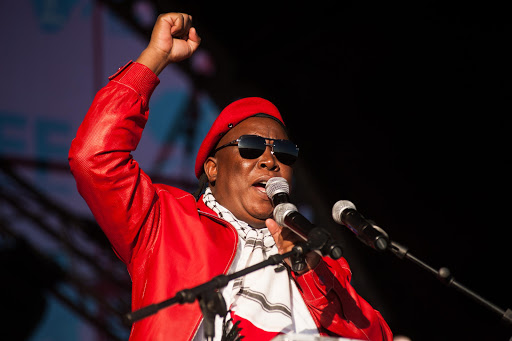 Julius Malema addresses the crowd at the EFF's first Anniversary Rally held at Thokoza Park in Soweto, Johannesburg.