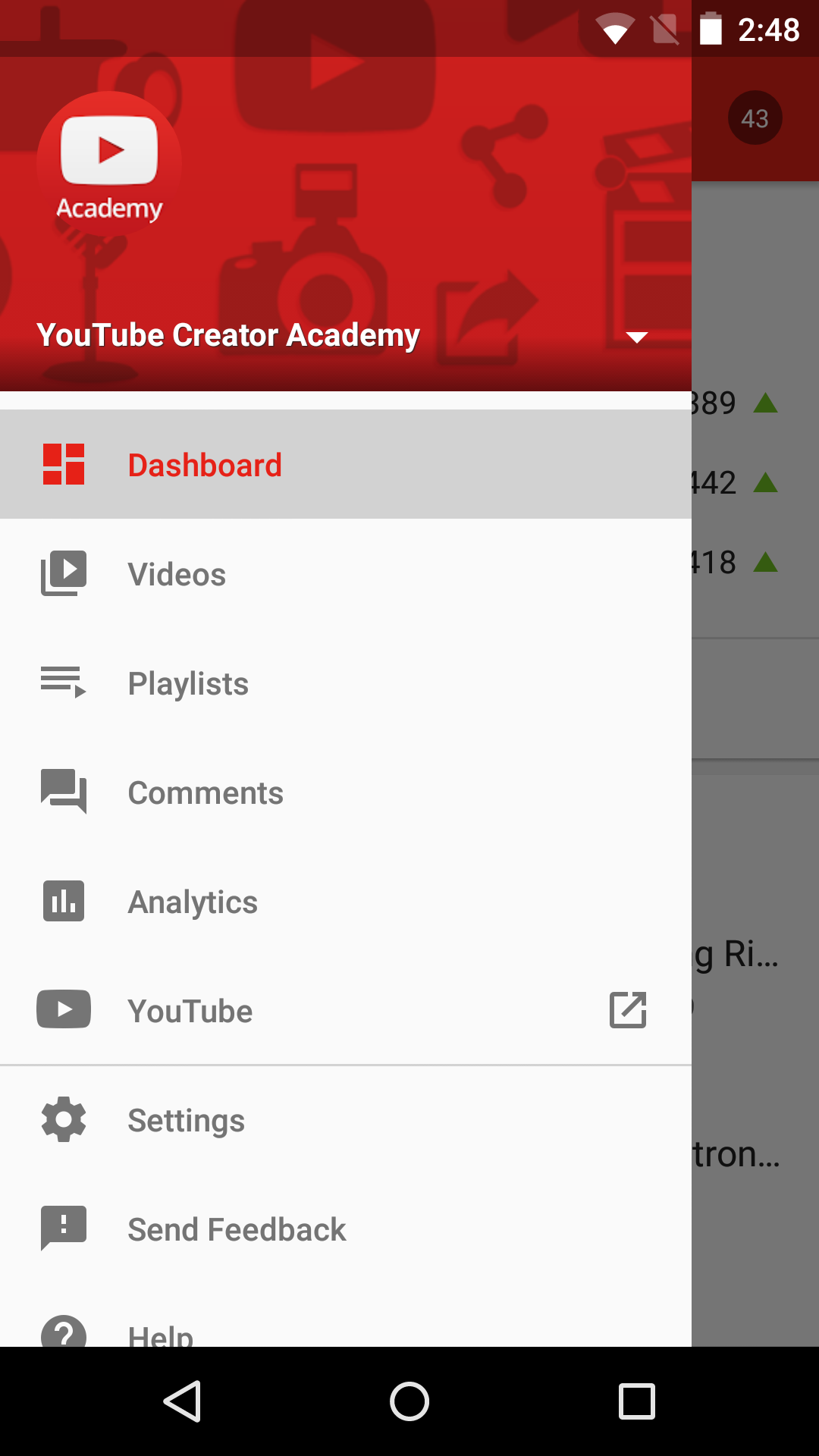 Android application YouTube Studio screenshort