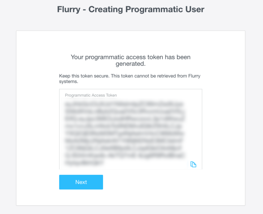 مثال على شاشة بيانات اعتماد Flurry