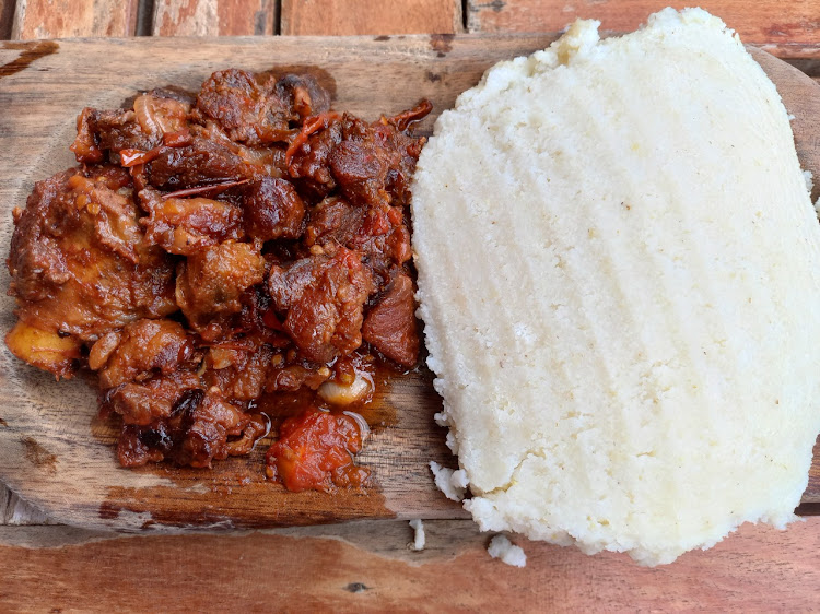 Fried pork and ugali