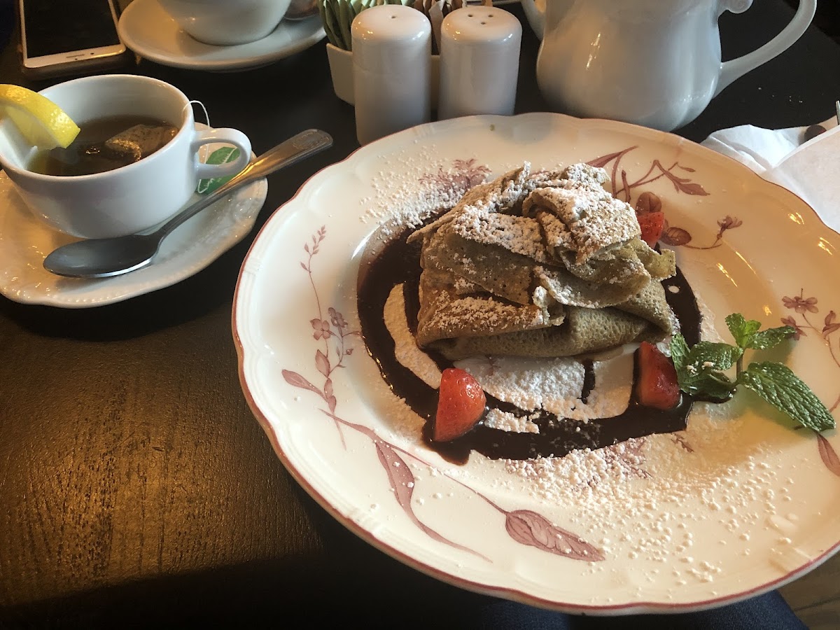 This is their chocolate crepes (you can order gluten free-it’s buckwheat). I was a little nervous in eating it because I’m very sensitive, but sooooo delicious and did not bother me after eating it.