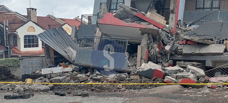 Marked Scene of the five-storey Epsom View Apartments collapse in Uthiru, Dagoretti South Constituency on May 8, 2024