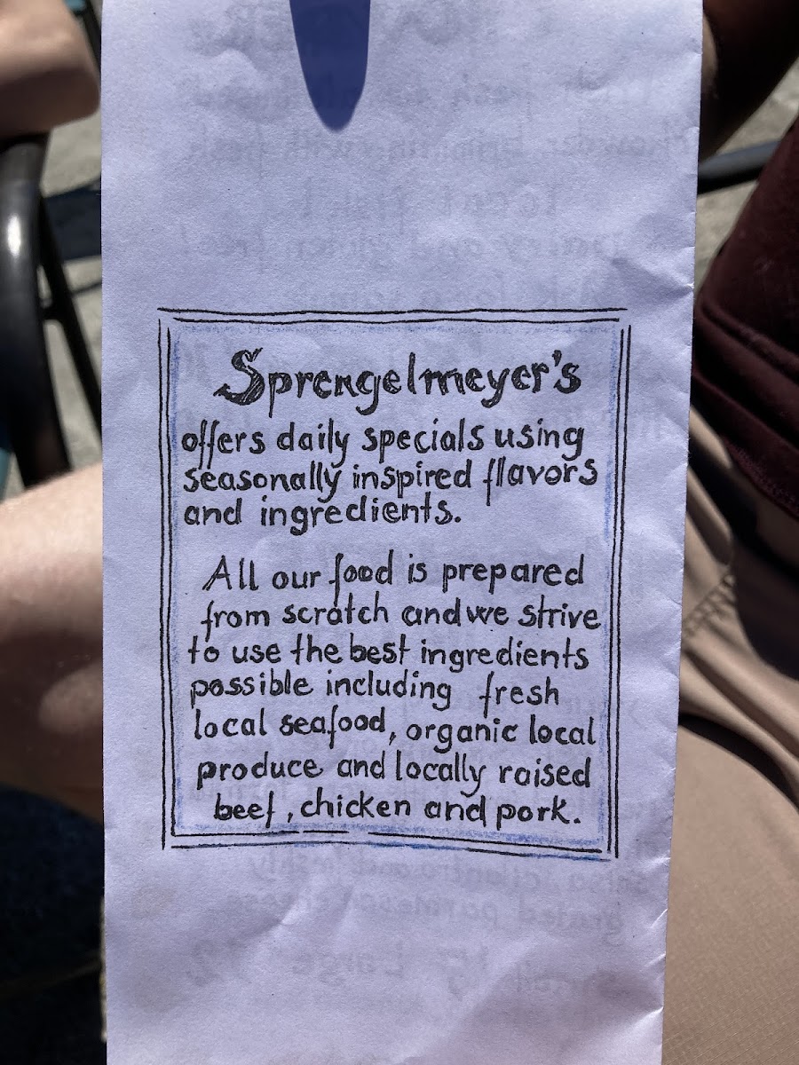 Sprengelmeyer’s gluten-free menu