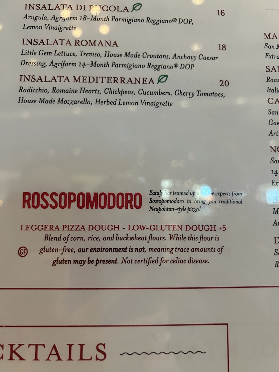La Pizza e La Pasta gluten-free menu