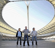 'Top Gear' presenters Richard Hammond, Jeremy Clarkson and James May at Durban's Moses Mabhida Stadium ahead of the Top Gear Festival this weekend