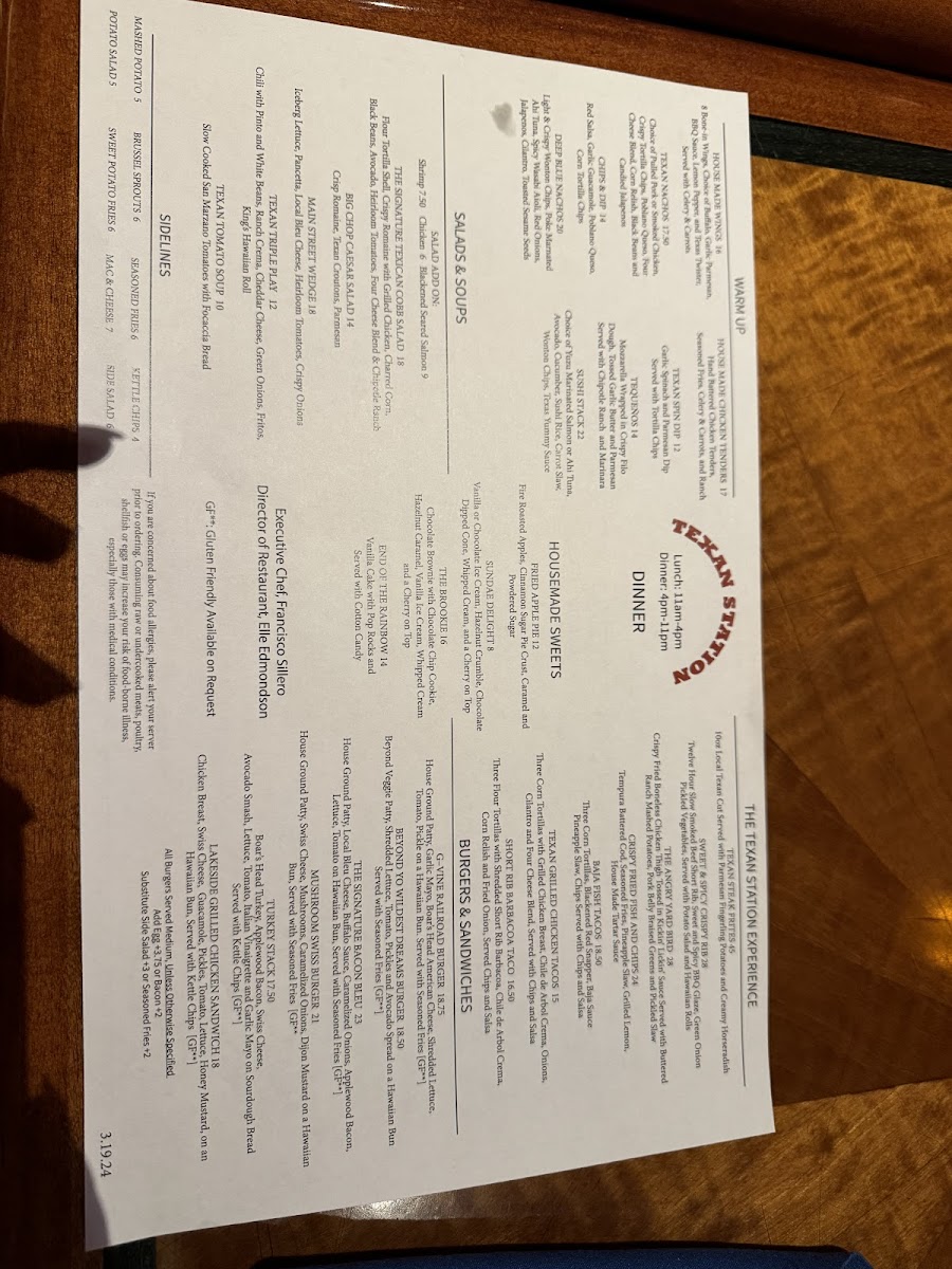 Texan Station gluten-free menu