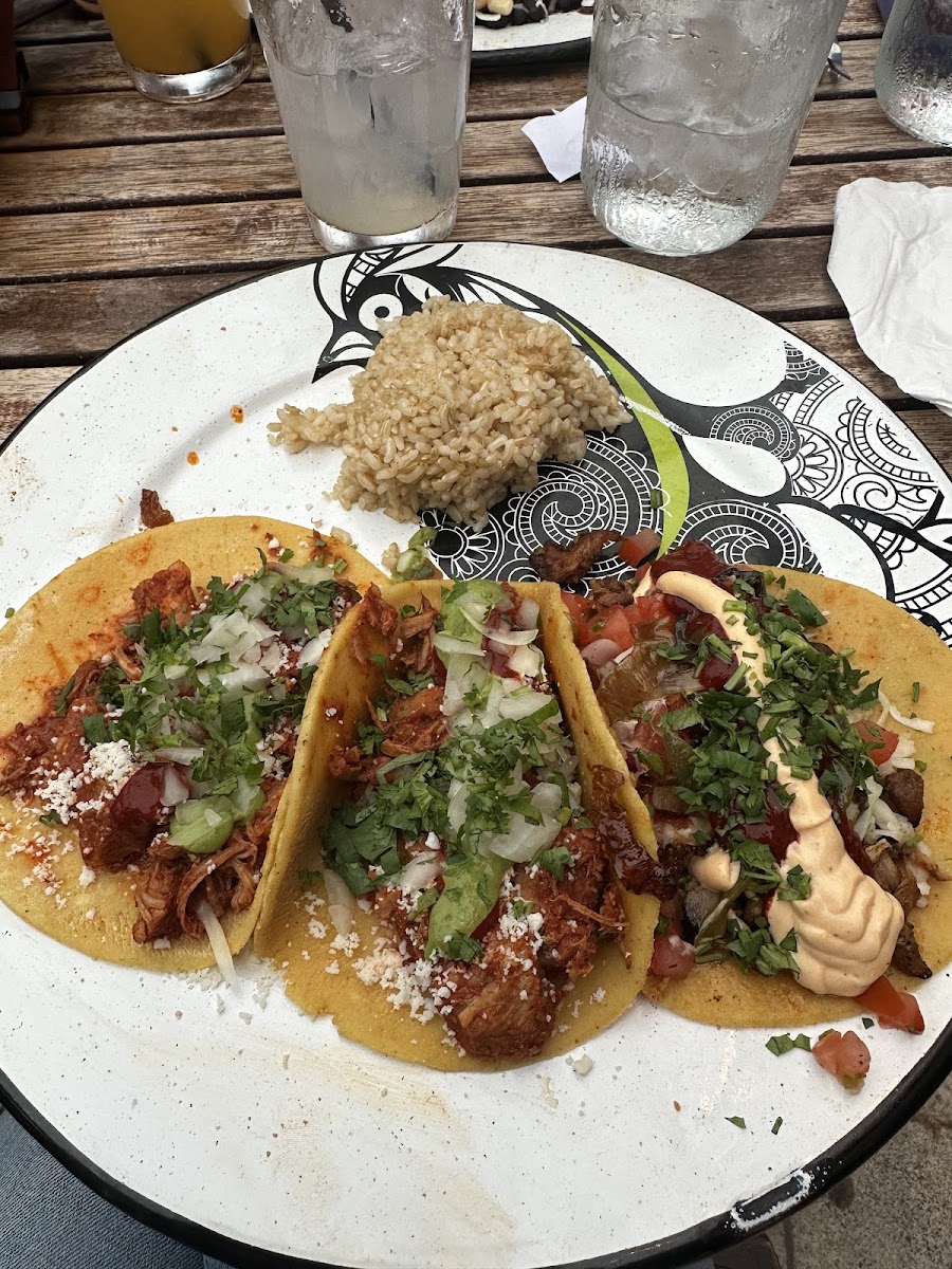 Carne asada and spicy chicken tacos