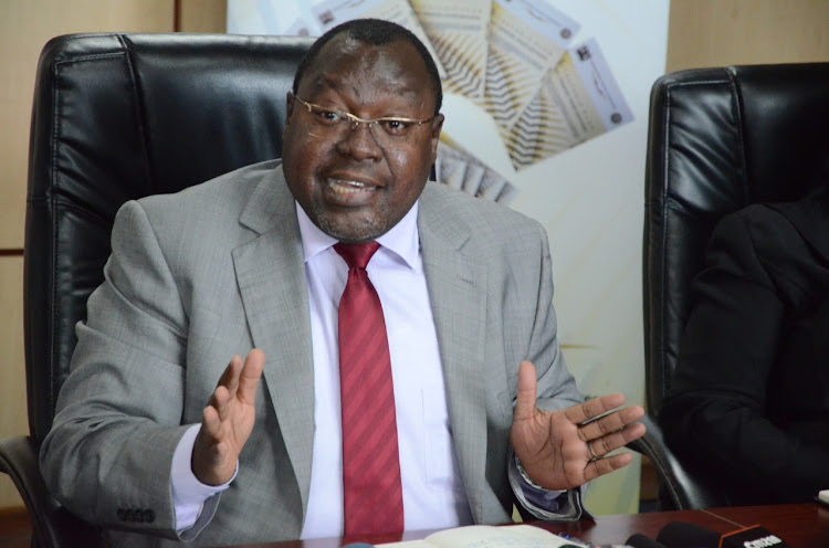 National Police Service Commission Chairperson Eliud Kinuthia addressing journalist will address at NPSC offices in Westlands, Nairobi, November 13, 2019.