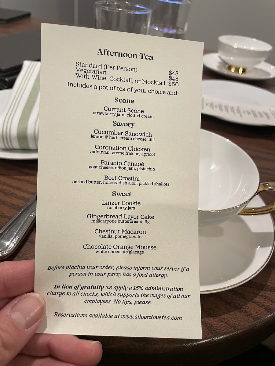 Silver Dove Afternoon Tea gluten-free menu