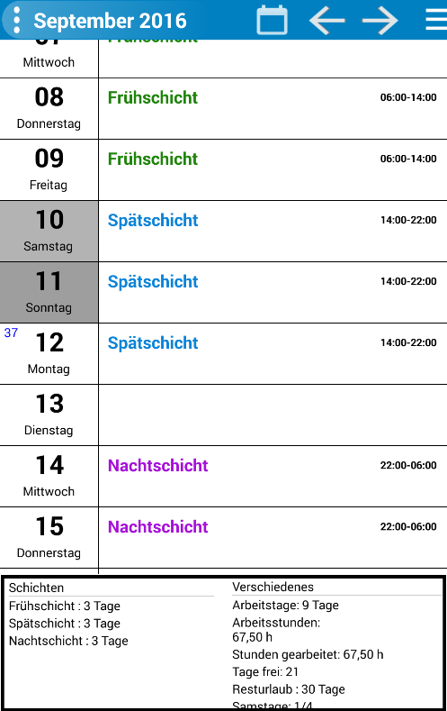 Android application Shift Planer screenshort