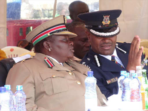 Elgeyo Marakwet county commissioner Matilda Sakwa and county police commander Shariff Abdallah during the 2015 Jamhuri Day celebrations, December 12, 2015. Photo/FILE