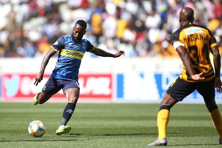 Mpho Makola of Cape Town City attempts a shot at goal during the Telkom Knockout 2019, Last 16 match between Cape Town City FC and Kaizer Chiefs at Cape Town Stadium on October 19, 2019 in Cape Town, South Africa.