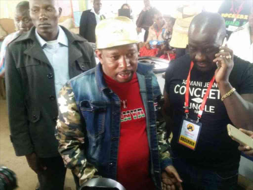Senator Mike Sonko at Bahati polling station during the Nairobi governor Jubilee primaries, April 26, 2017. MONICA MWANGI