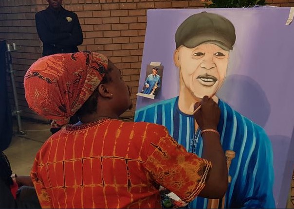 A portrait of Hugh Masekela was painted at his memorial service on Sunday.