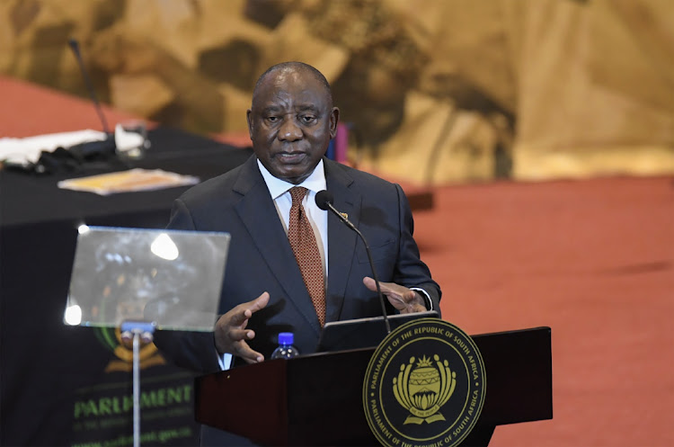 President Cyril Ramaphosa at the 2023 State Of The Nation Address (SONA) at Parliament on February 09, 2023 in Cape Town, South Africa.