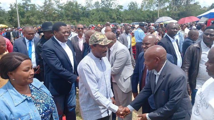 Wiper leader Kalonzo Musyoka, Eugene Wamalwa and Governor Wavinya Ndeti in Mumbuni, Machakos County on May 2, 2024.