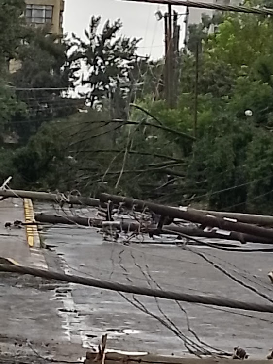 Kenya Power electricity transformer, posts and wires falls on Timau road near Yaya Centre on May 4, 2024 as a result of heavy rains.