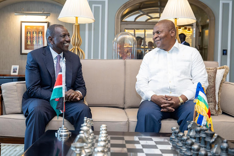 President WIlliam Ruto and his counterpart from Central African Republic Faustin-Archange Touadéra at the Habtoor Palace, Dubai, on February 12, 2024