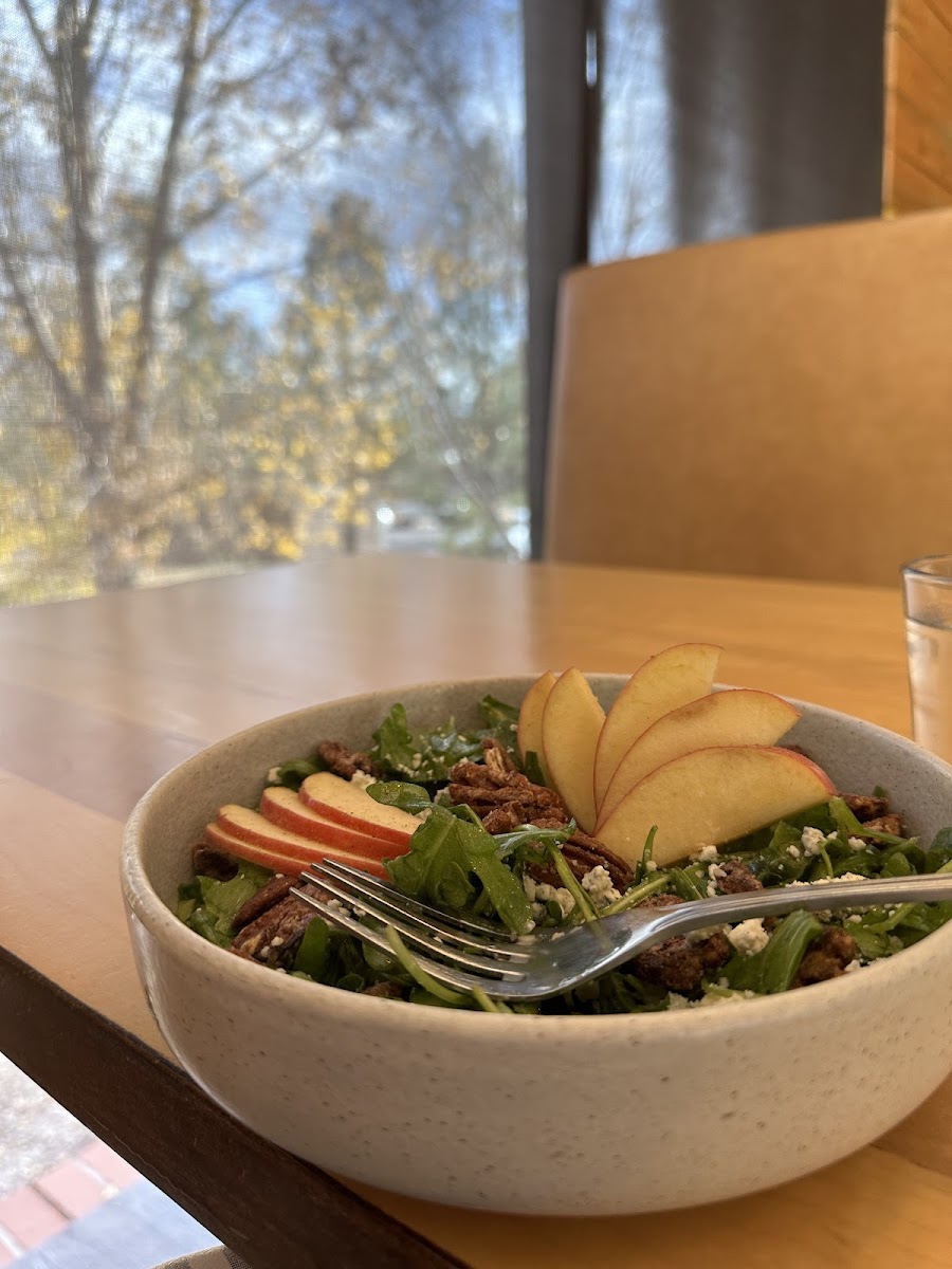 Apple pecan salad with a beautiful view