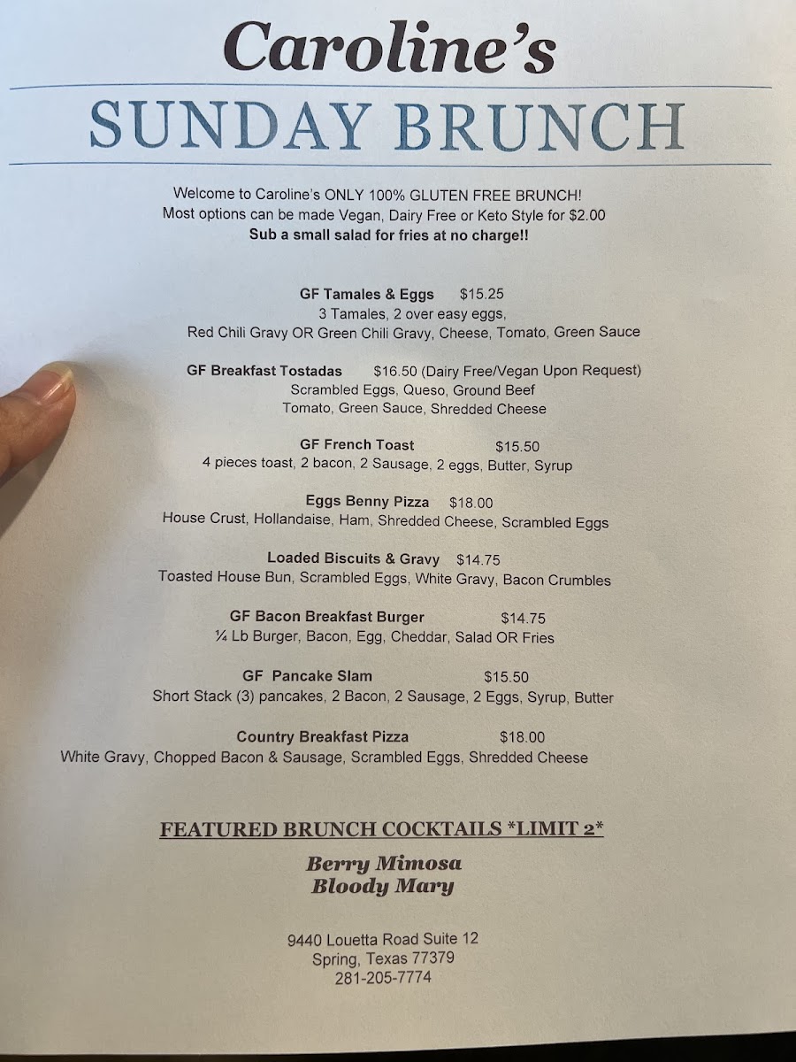 Sunday brunch menu- changes weekly.