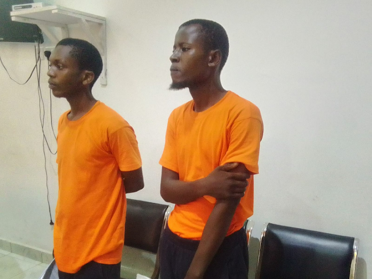 Hussein Yusuf Mrafi and Ali Mwalimu Mwinyi before a Mombasa Magistrate Court on Thursday, April 11, 2024.