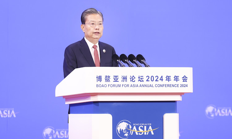 Zhao Leji, chairman of the National People's Congress Standing Committee, delivered a keynote speech at the opening ceremony of the Boao Forum for Asia Annual Conference 2024 in South China's Hainan Province on March 28, 2024.
