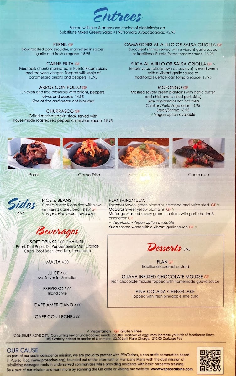 Back of menu