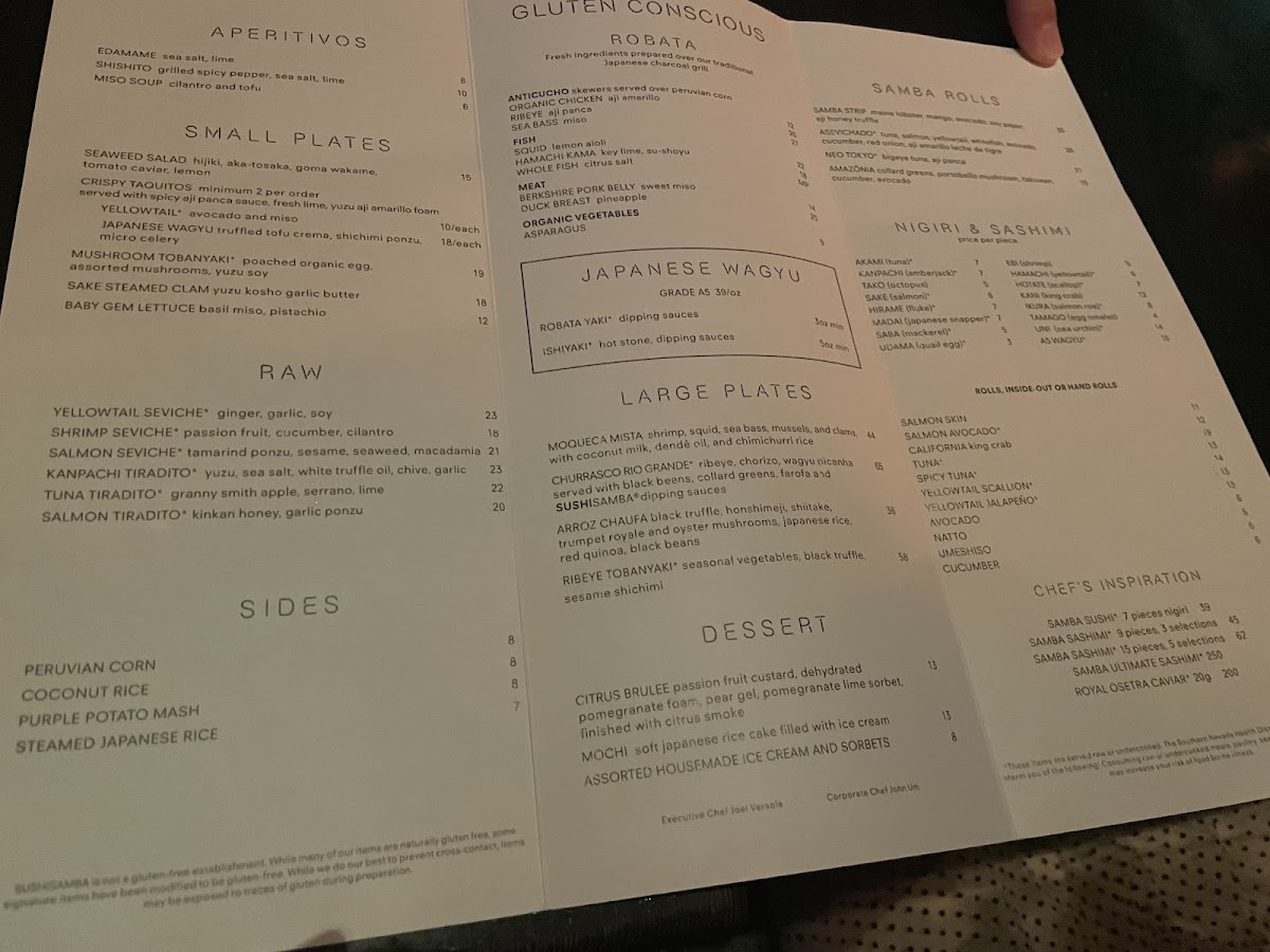 SUSHISAMBA gluten-free menu