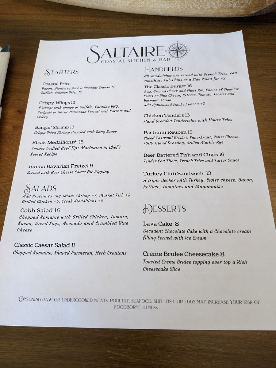 Saltaire Kitchen and Bar gluten-free menu