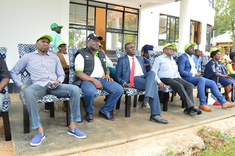 Kakamega Senator Cleophas Malala with other ANC leaders at his home in Kakamega on Monday