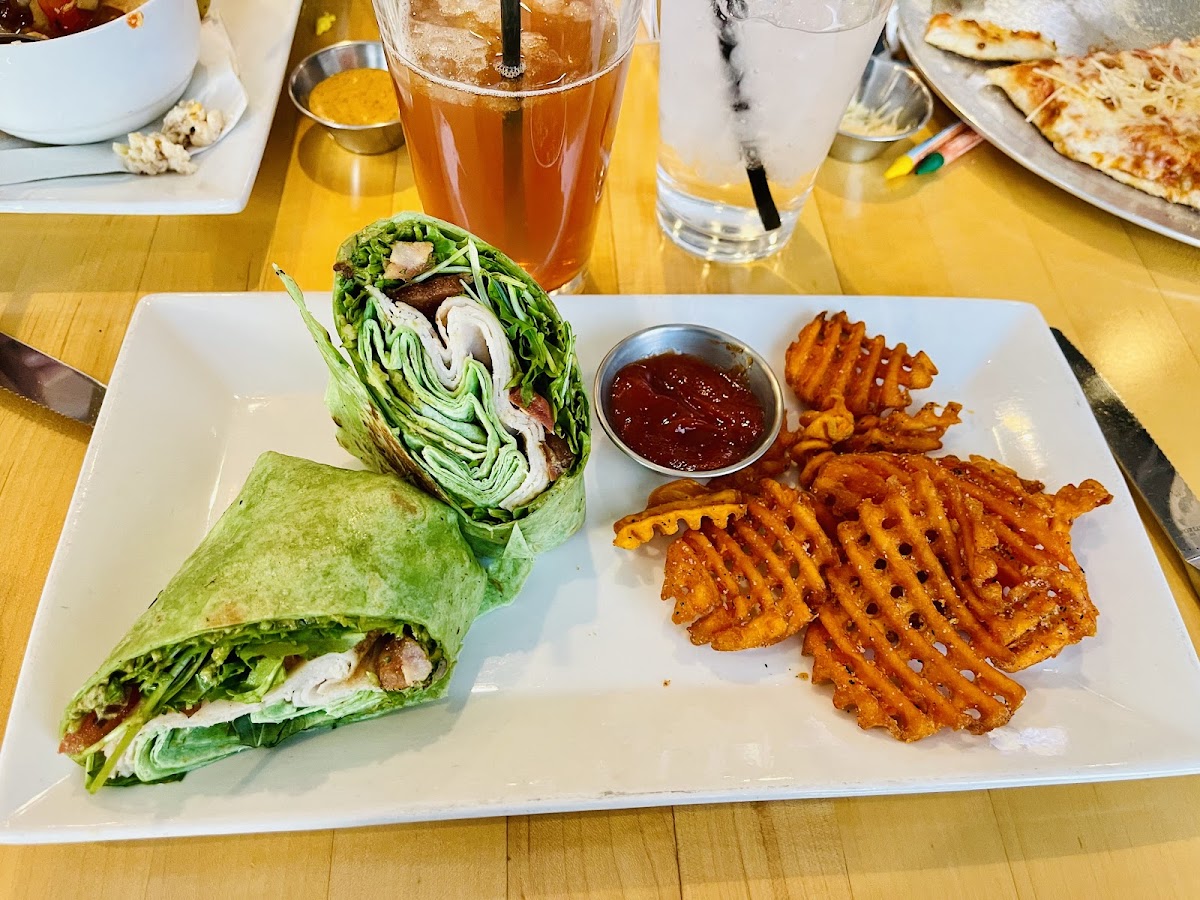 Turkey wrap and sweet potato fries