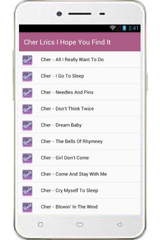 Android application Cher Best Song And Lyrics screenshort