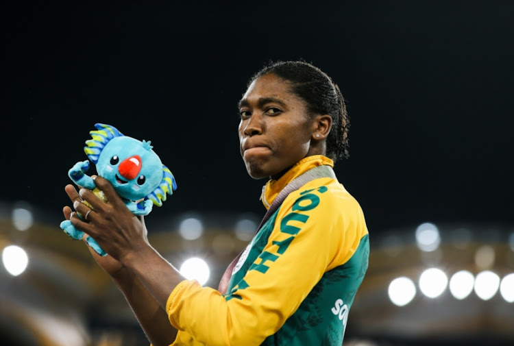 Caster Semenya of South Africa with her gold medal during the medal ceremony for the women's 800m during the evening session of athletics on day 9 of the Gold Coast 2018 Commonwealth Games at the Carrara Stadium on April 13, 2018 in Gold Coast, Australia.