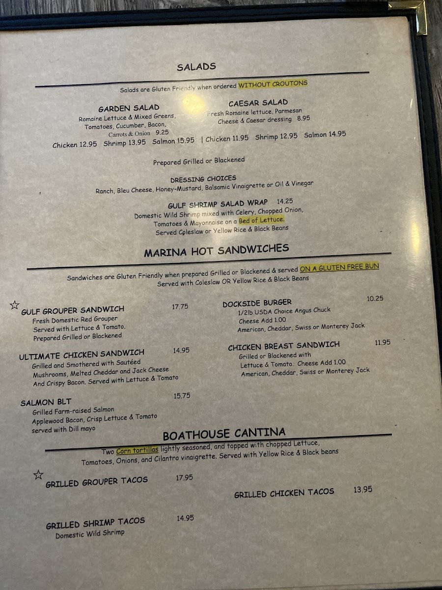 Dockside Waterfront Grill gluten-free menu