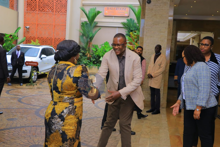 Pastor Dorcas Rigathi welcomed by ICT CS Eliud Owalo to attend the launch of Professional Association Of Nyanza (PANY) Women's strategic plan on April 12, 2024.