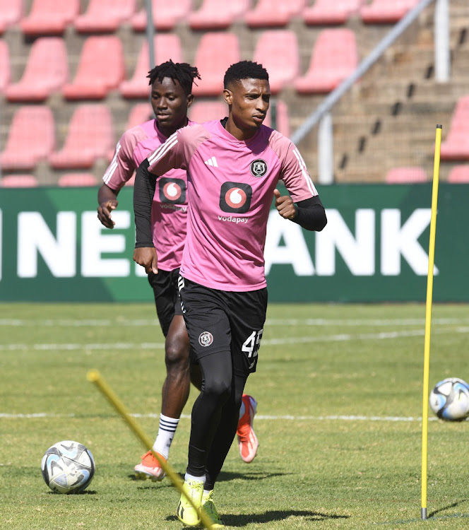 Vincent Pule leads Pirates’ training session before their Nedbank Cup game against Chippa tomorrow.