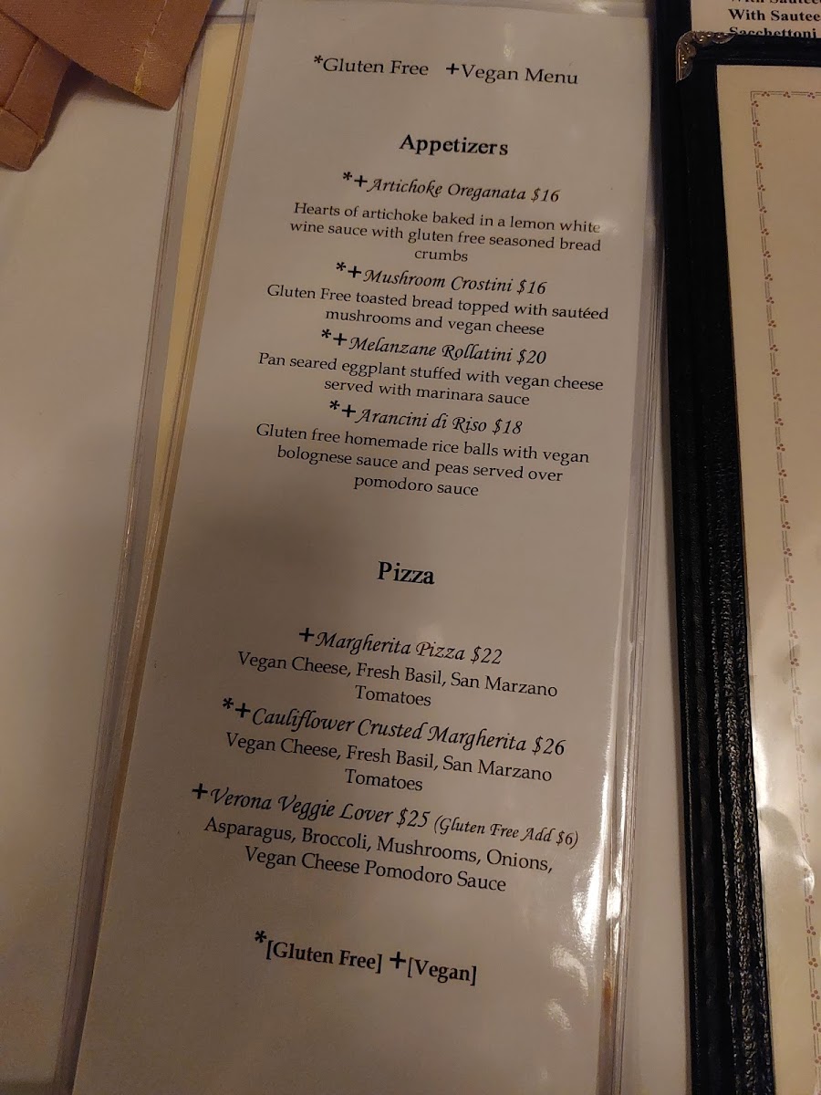 Verona Ristorante gluten-free menu