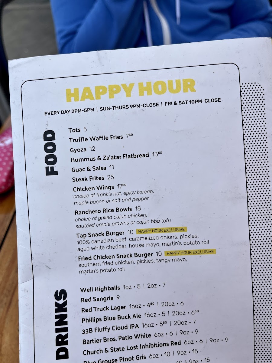 Tap & Barrel gluten-free menu