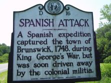 A Spanish expedition captured the town of Brunswick, 1748, during King George's War, but was soon driven away by the colonial militia.Plaque via North Carolina Highway Historical Marker Program,...