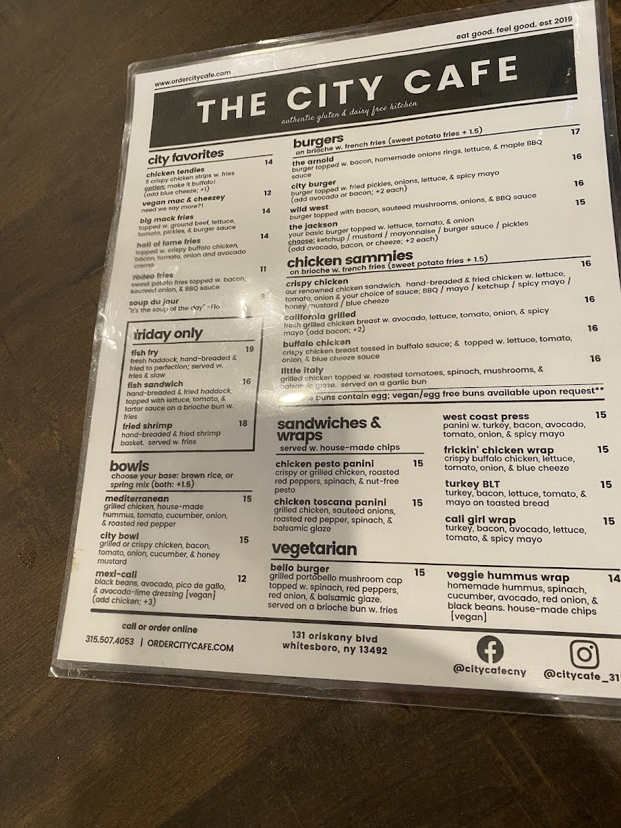 City Cafe gluten-free menu