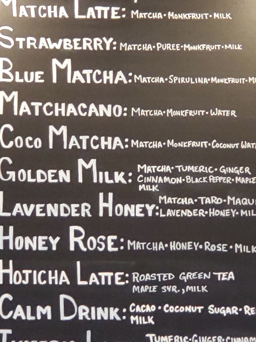 Matcha Grove gluten-free menu
