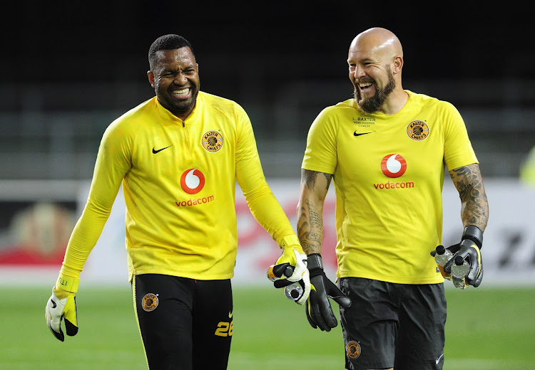 Kaizer Chiefs keeper Itumeleng Khune shares a funny moment with his goalkeeper coach Lee Baxter.