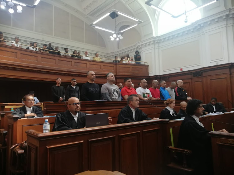 Nafiz Modack and co-accused in the dock at the high court in Cape Town. They face 124 charges, including being part of an alleged “enterprise” run by Modack, unlawful interception of communications, murder, attempted murder, intimidation and kidnapping.