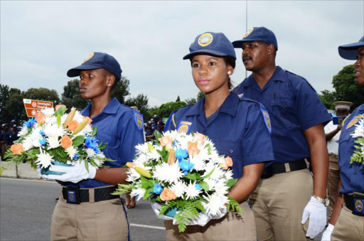 Members of the Johannesburg Metro Police Department lay wreaths where their colleagues perished on February 01, 2018 in Johannesburg, South Africa. Picture: GALLO IMAGES / FILE