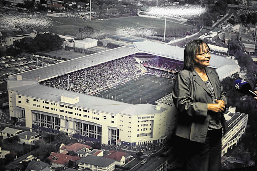 Cape Town mayor Patricia de Lille answers media questions in front of a picture of the Newlands rugby stadium yesterday. The Western Province Rugby Football Union and the city are in talks to move Western Province rugby to the Cape Town stadium Picture: SHELLEY CHRISTIANS