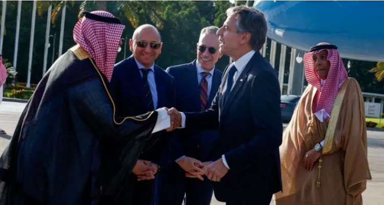 US Secretary of State Antony Blinken was greeted by Saudi officials on arrival in Jeddah