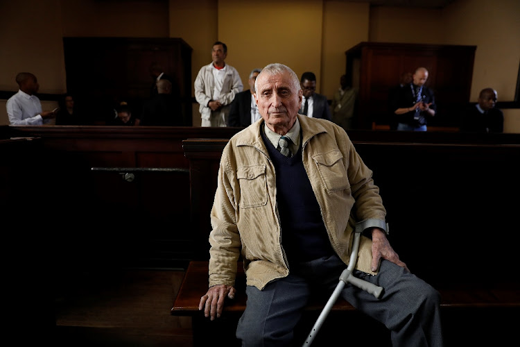 Joao Rodrigues, the apartheid policeman implicated in the murder of slain activist Ahmed Timol, is seen in the dock before proceedings at the Johannesburg Magistrate's Court, July 30 2018. Picture: ALON SKUY