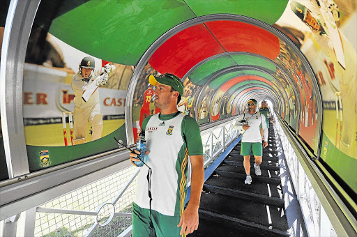 Proteas' vice-captain AB de Villiers in the tunnel to the field before a practice session at the Wanderers in Johannesburg yesterday. Though South Africa beat Australia in the first test at Newlands, the team expects the Baggy Greens to come out fighting in the second test on Thursday Picture: DUIF DU TOIT/GALLO IMAGES