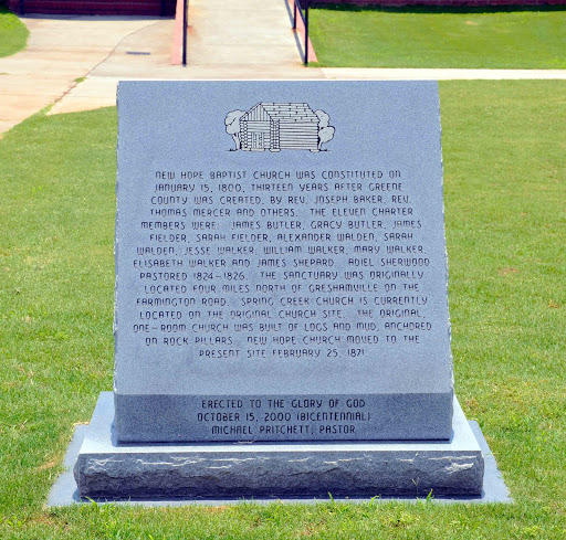 New Hope Baptist Church was constituted on January 15, 1800. Thirteen years after Greene County was created, by Rev. Joseph Baker, Rev. Thomas Mercer and others. These eleven charter members were:...