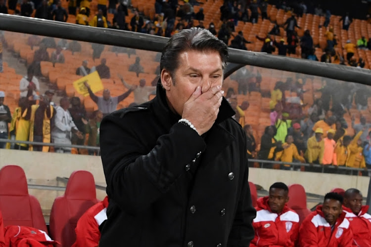 Free State Stars coach Luc Eymael reacts during the MTN8 quarterfinal match against Kaizer Chiefs at FNB on August 11, 2018 in Johannesburg, South Africa.